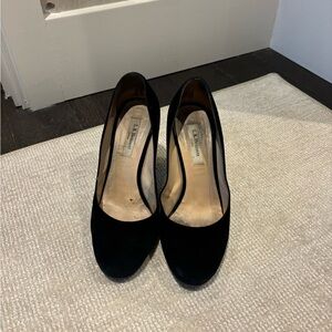 LK Bennett Black suede pump with block gold heel